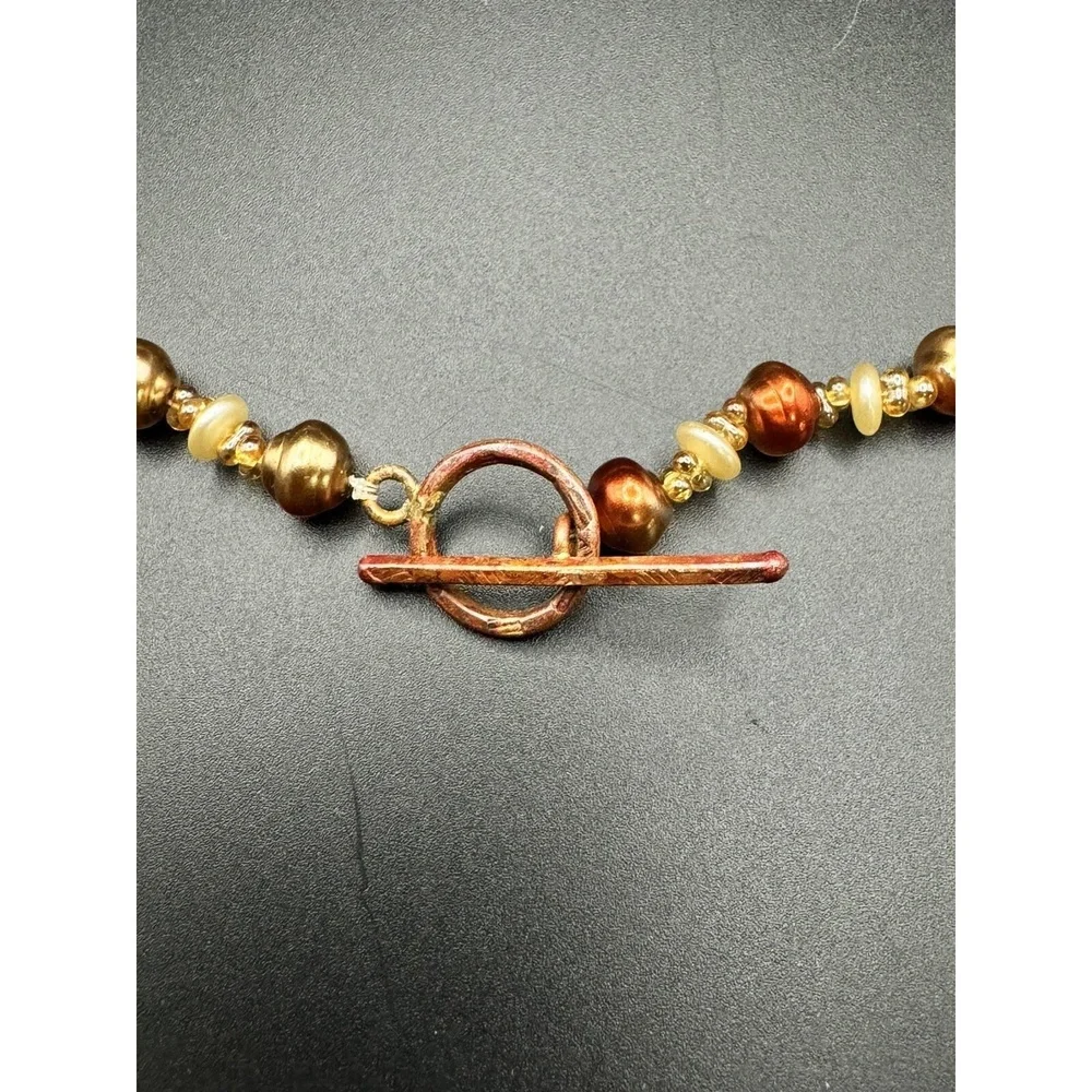 Copper‎ Color Faux Pearl Seed Bead Glitter Glass Dangle Necklace 16 Jewelry